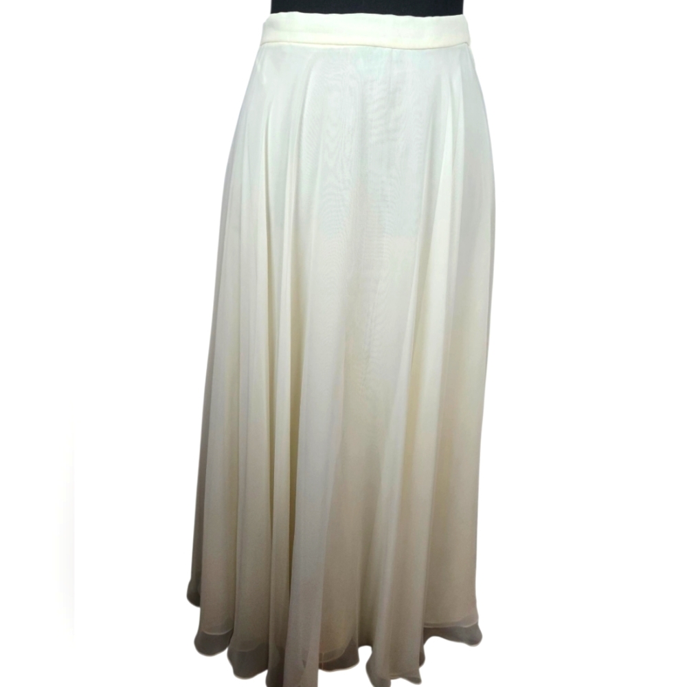 Vintage Farinae Collections Ivory Chiffon Midi Skirt US 8 Flowing Formal A-Line